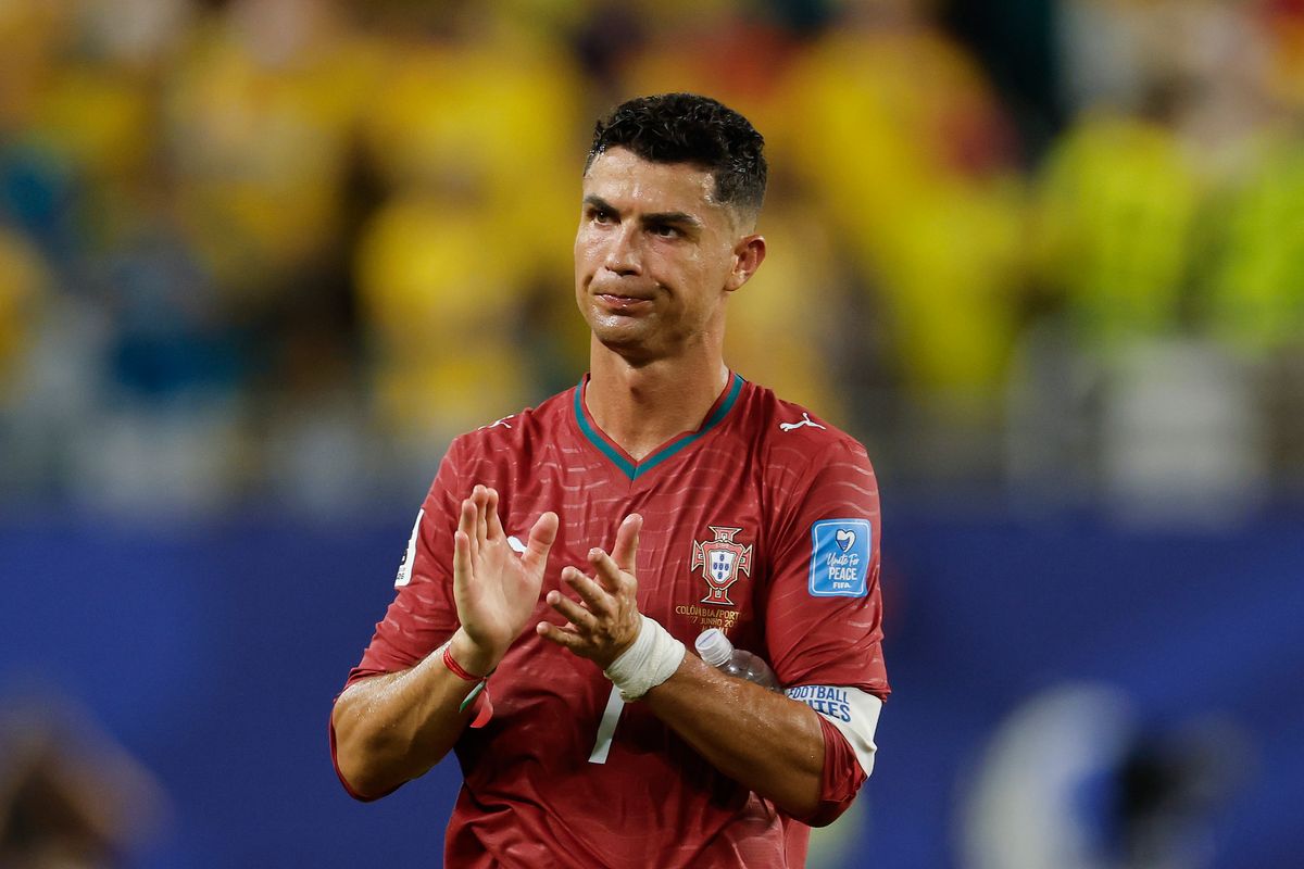 Cristiano Ronaldo #7 of Portugal acknowledges fans after his teams 0-0 draw during the FIFA World Cup 2026 Group K match between Colombia and Portugal at Miami Stadium on June 27, 2026 in Miami Gardens, Florida