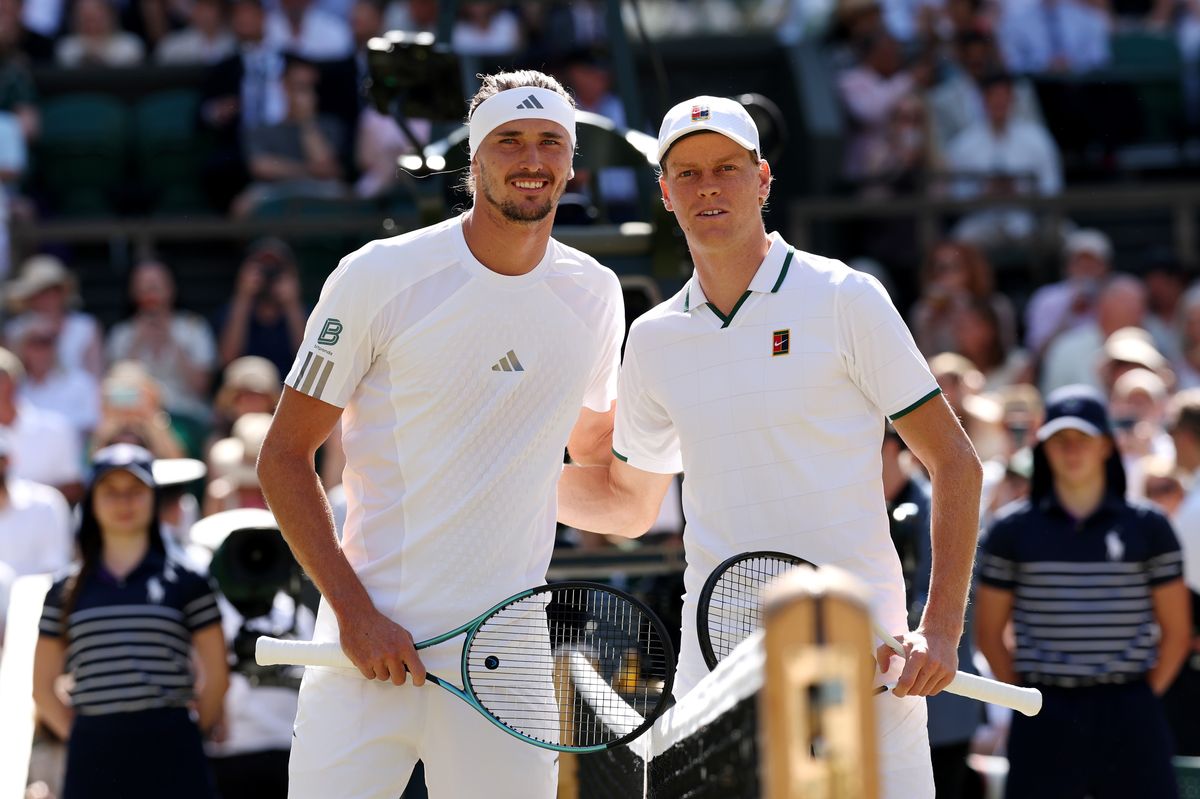 Alexander Zverev and Jannik Sinner pose before the Wimbledon final