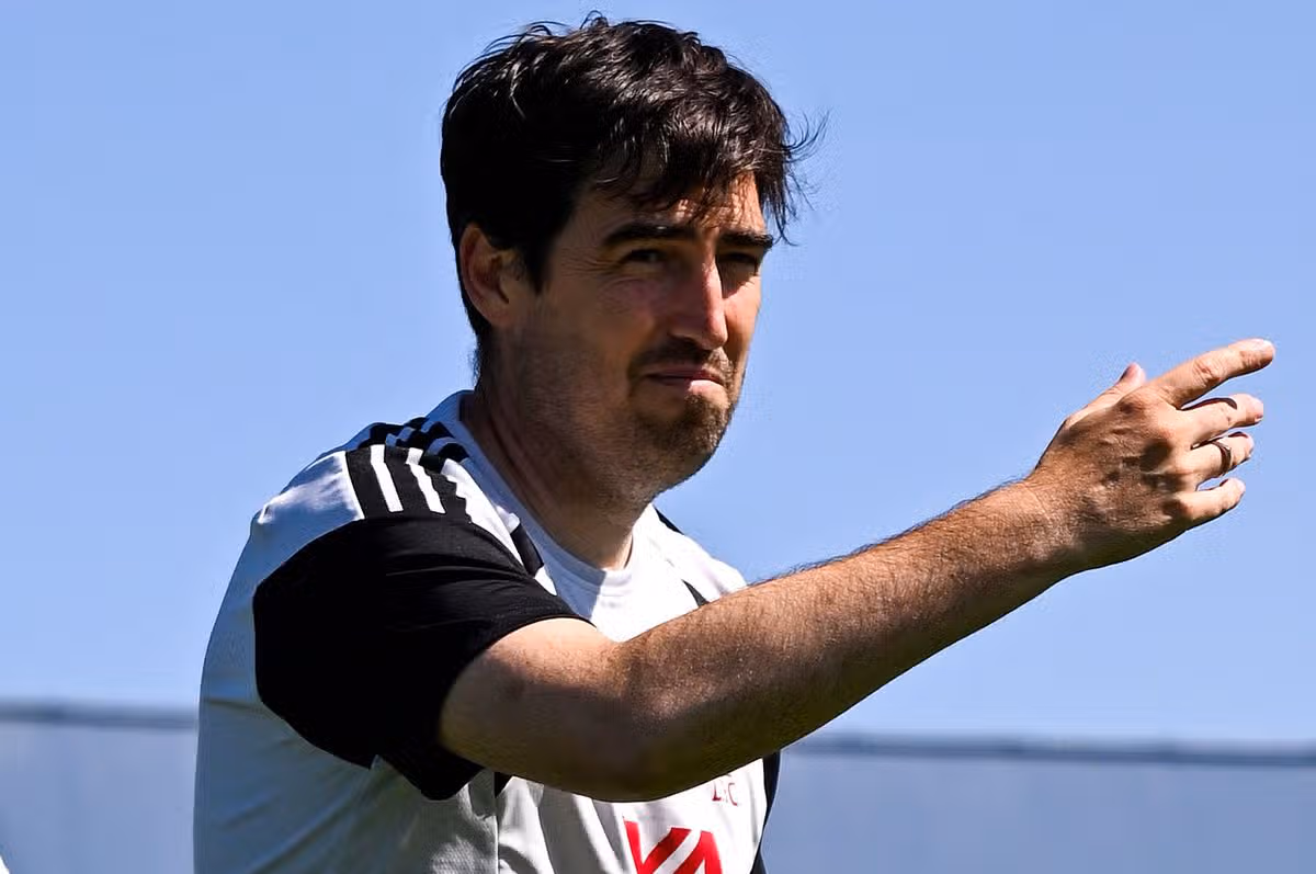 Liverpool head coach Andoni Iraola during a training session at AXA Training Centre on July 14 2026 in Kirkby