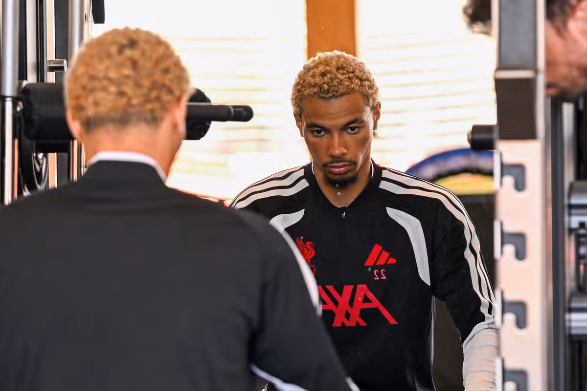 Hugo Ekitike of Liverpool during a training session at AXA Training Centre