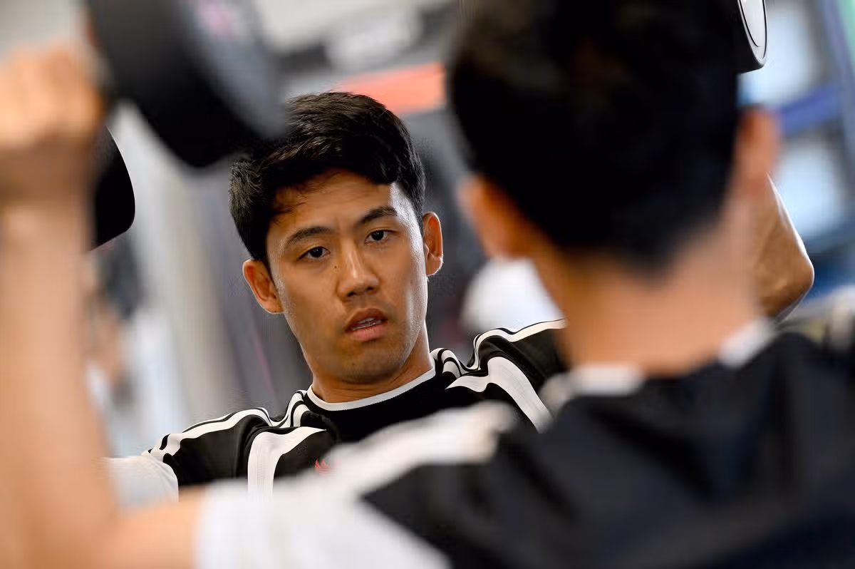 Wataru Endo of Liverpool during a training session at AXA Training Centre