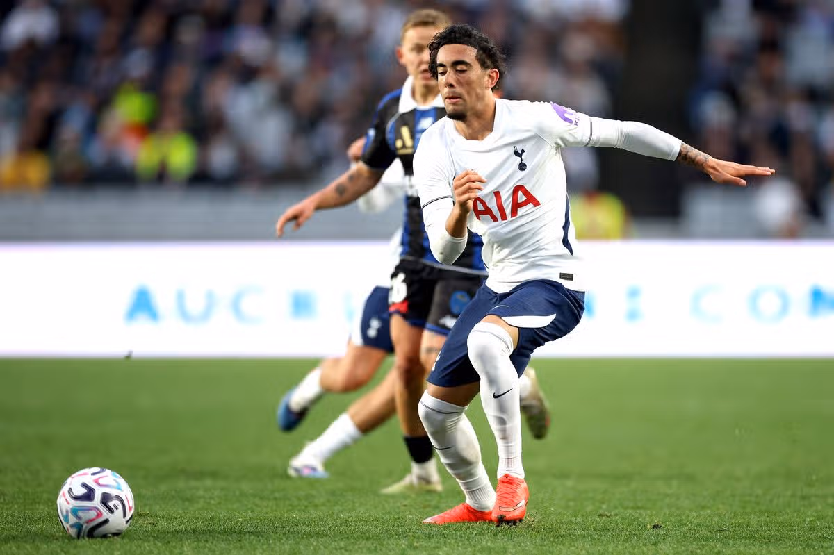Luca Williams-Barnett in action during the pre-season friendly match between Auckland FC and Tottenham Hotspur at Eden Park