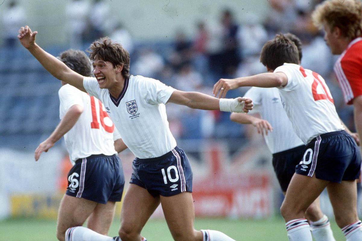 England's hat-trick hero Gary Lineker celebrates after scoring the first of his three goals against Poland at the 1986 World Cup in Mexico