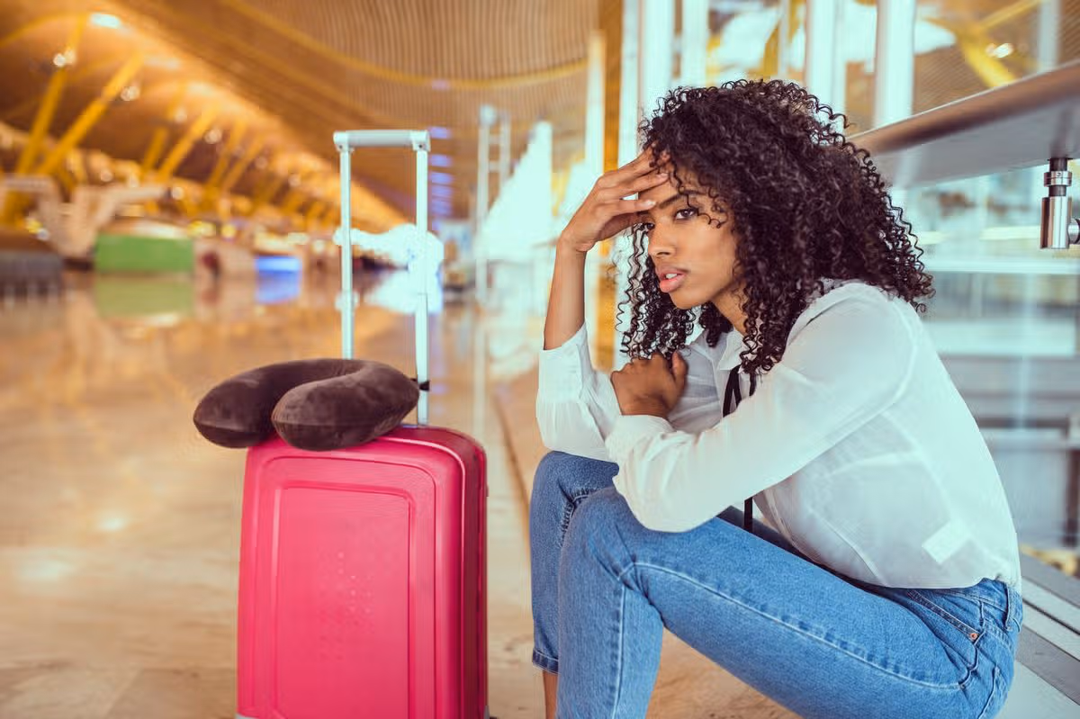 Woman sad and unhappy at the airport