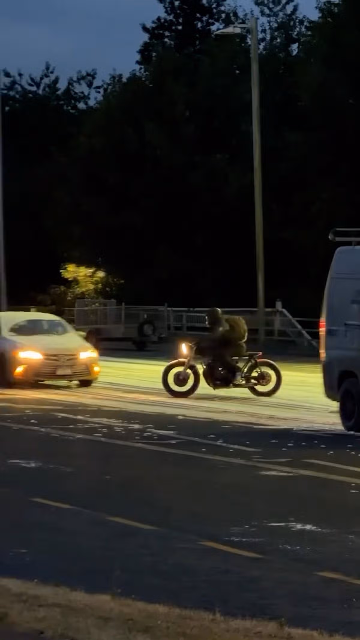 Videos from the scene that were shared with the ECHO show an ambulance with flashing lights travelling across the bridge before being followed by a motorcyclist dressed in dark clothing which appeared to be similar to Bruce Wayne’s “Drifter” disguise