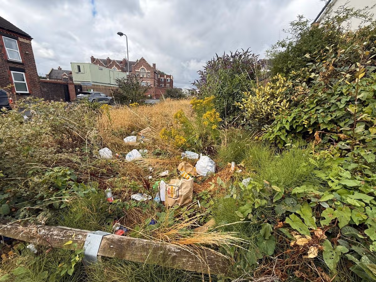 Litter dumped on a green space in Kirkdale