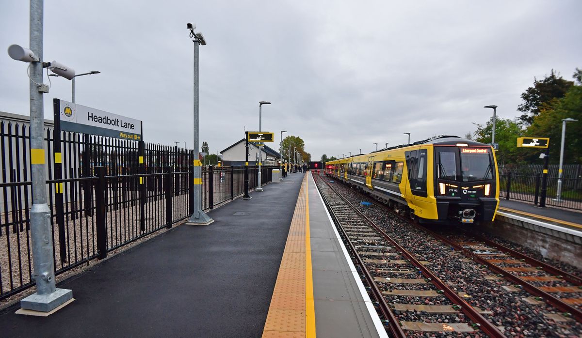 A general picture of a Merseyrail train at Headbolt Lane
