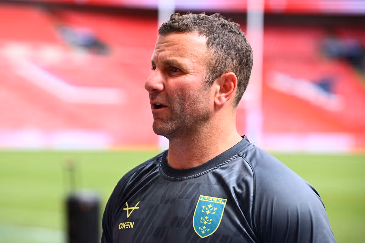 Hull KR head coach Willie Peters speaks with media at Wembley during his side's Captain's Run.