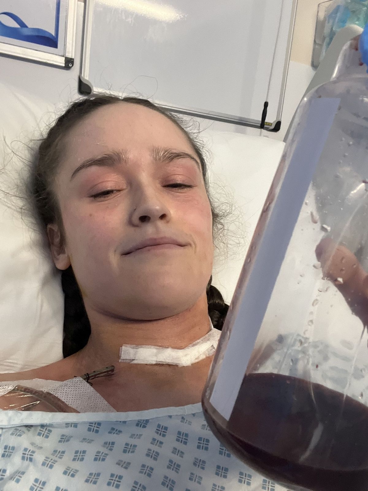 Emily in a hospital bed