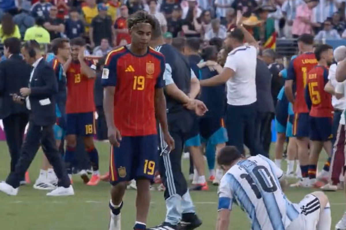 Lamine Yamal wandered over to Lionel Messi as Spain celebrated their World Cup success