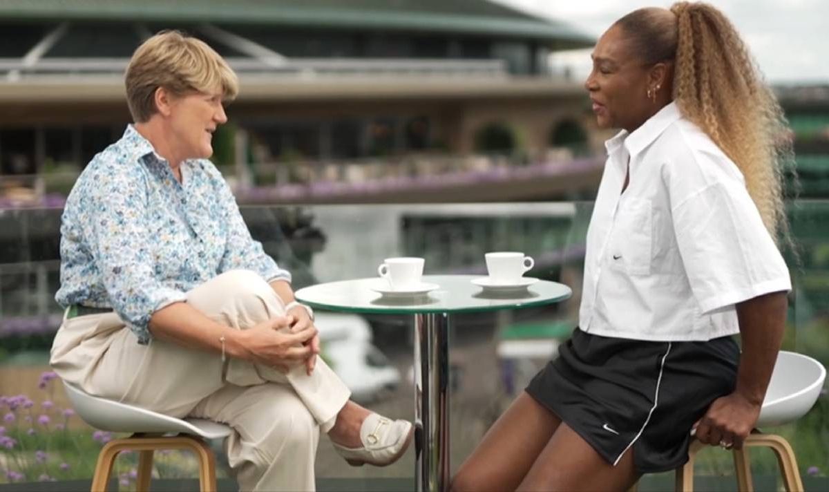 Serena Williams giving an interview with Clare Balding.