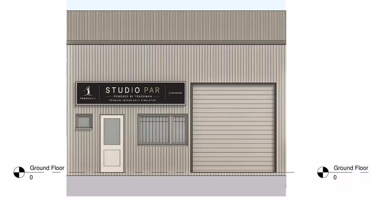 Proposed front elevation of the indoor golf simulator facility in Tunbridge Wells