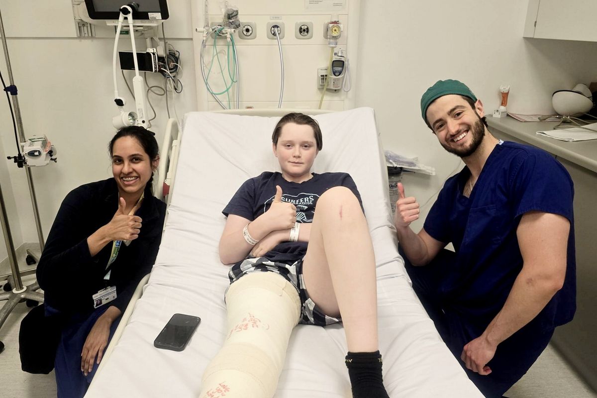 A schoolboy was left with a 15 cm hole in his leg after it became infected with a flesh-eating disease which "smelt like death"