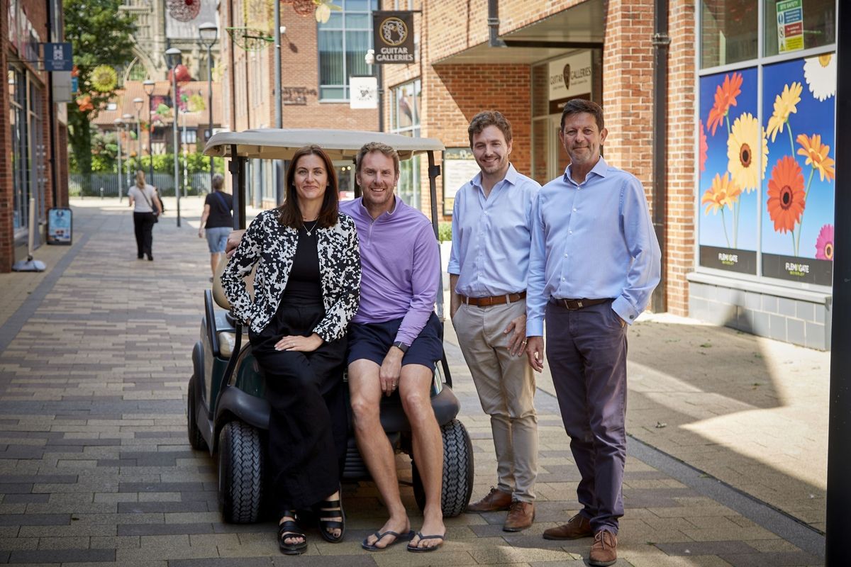 Professional golfer Sam Robinson and his wife Natalie are launching indoor golf and entertainment venue FORE! at Beverley’s Flemingate centre. The couple are pictured with finance director Chris Crookham and head of retail and leisure Jason Platten, of Wykeland Group, owner and operator of the centre