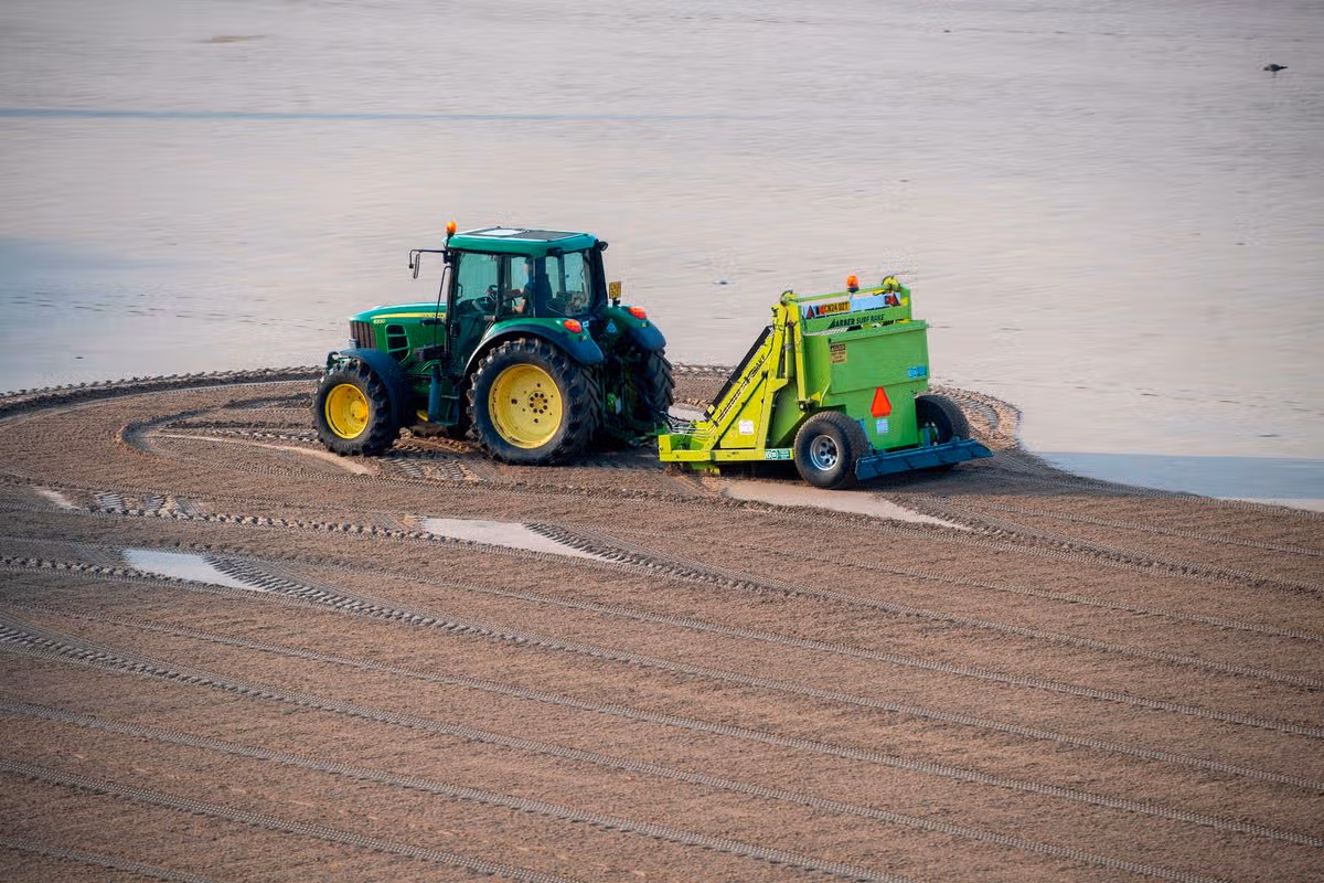 A tractor on a beach