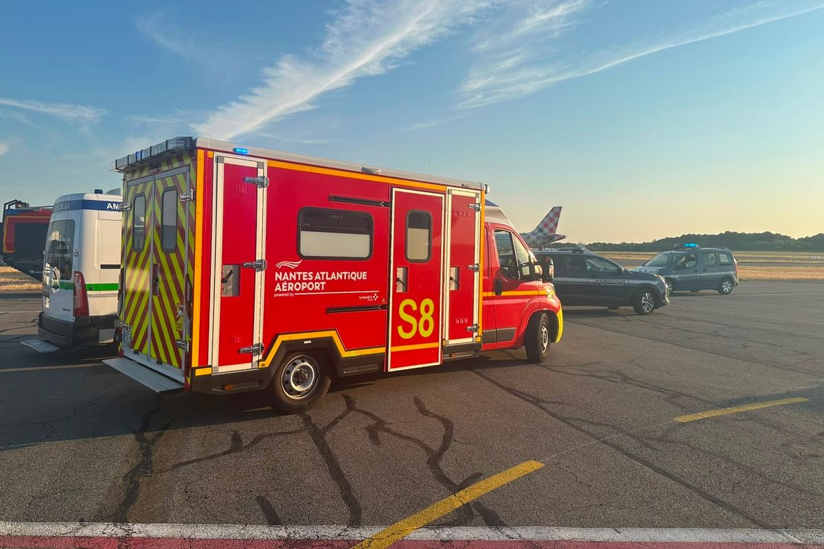 Emergency services in Nantes Airport, France, Friday July 10 2026 after flight from Alicante to Liverpool John Lennon Airport diverts
