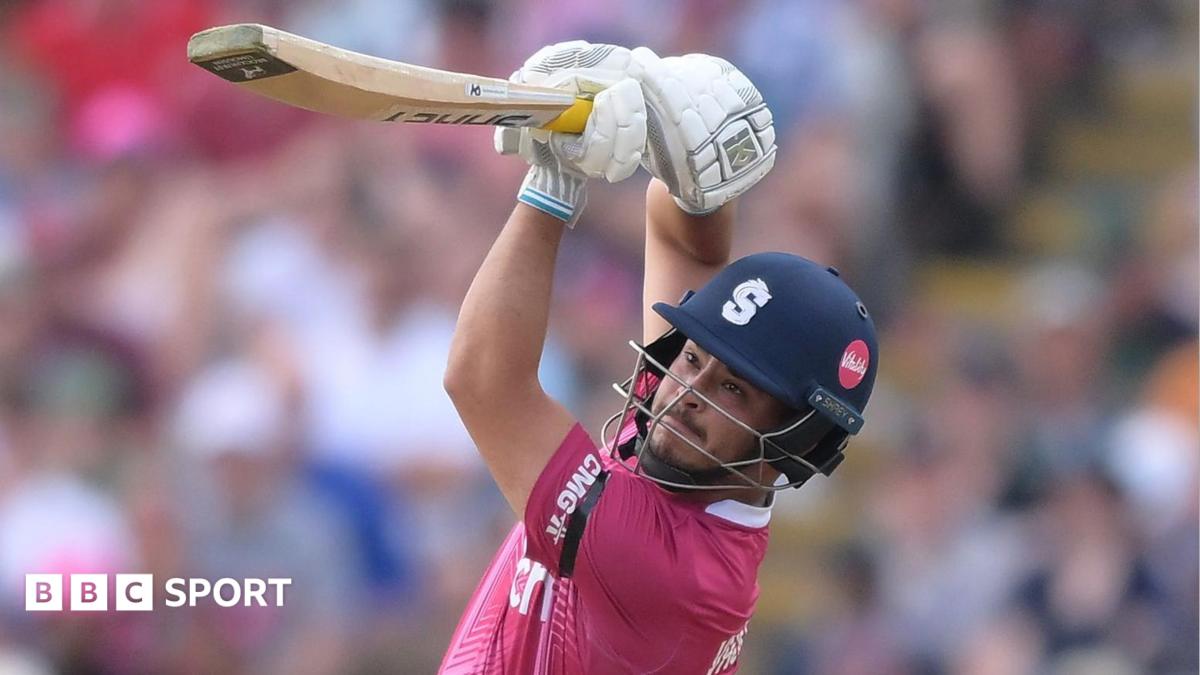 Nathan McSweeney lofts the ball away during an innings for Northamptonshire
