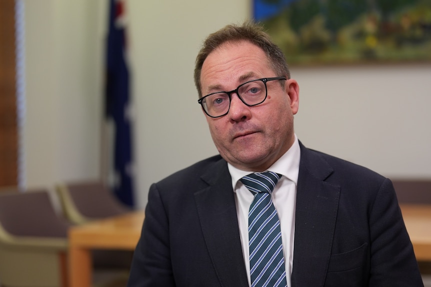 Minister in his parliamentary office in an interview with ABC's Nassim Khadem