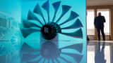 A model of an UltraFan on the Rolls-Royce Holdings Plc stand on day two of the Farnborough International Airshow in Farnborough, UK, on Tuesday, July 23, 2024.