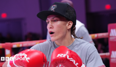 Boxer Hannah Rapp warming up in the ring before a fight