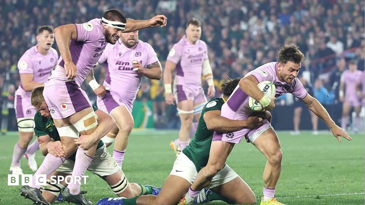Ben White reaches for the line to score Scotland's fourth try in Pretoria