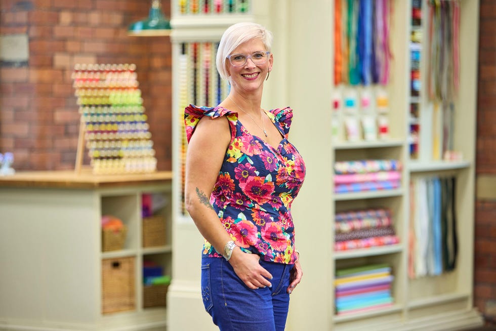 Emma contestant in The Great British Sewing Bee S12 2026 emma contestant in the great british sewing bee s12 2026 pictured in the mill in a colourful top and jeans