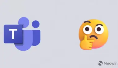 Teams logo on the left and thinking emoji on the right on a plain background