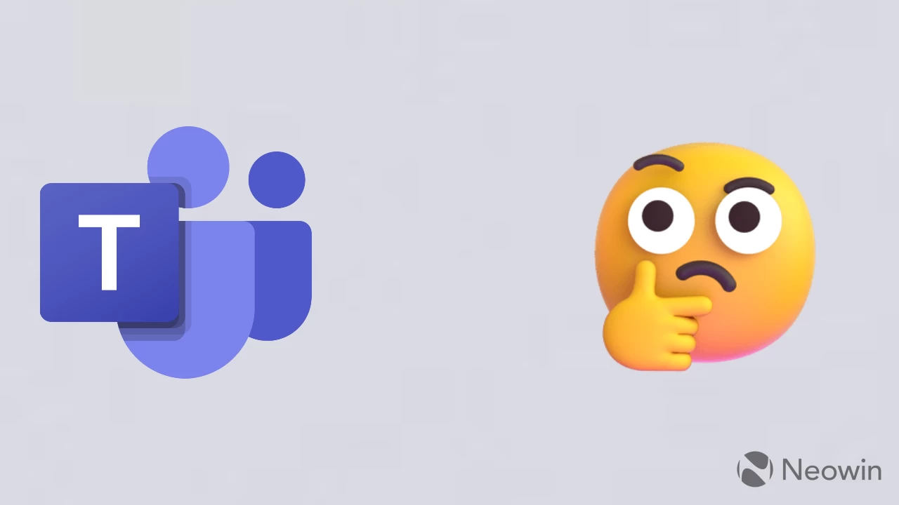 Teams logo on the left and thinking emoji on the right on a plain background