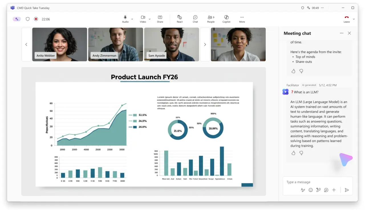 Facilitator in Microsoft Teams automatically giving an answer in the chat window