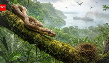 Brown tree snakes reached Guam hidden in military cargo during World War II, and it triggered an ecological collapse that wiped out nearly all native birds and slashed tree seedling growth by up to 92% |