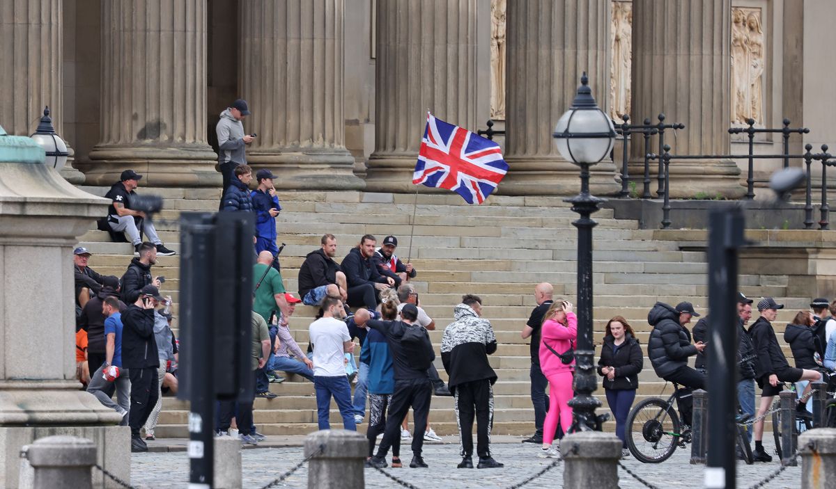 Anti-immigration protestors at St Georges Hall.