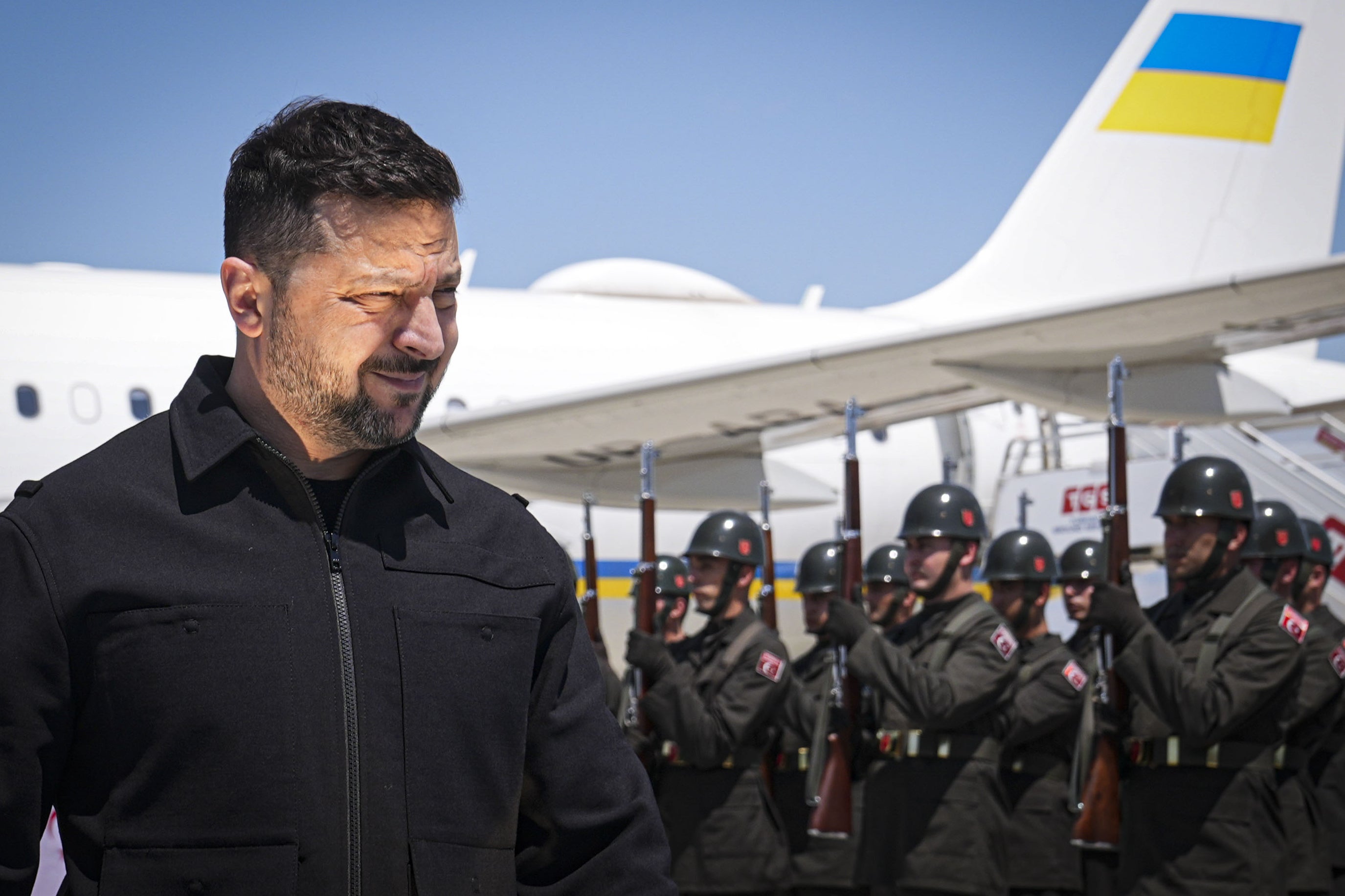 Ukraine's President Volodymyr Zelenskyy, left, arrives for the NATO Summit in Ankara, Turkey, Tuesday, July 7, 2026.