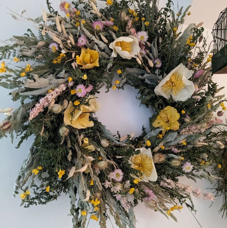 Large Summer Handmade Dried Flower Wreath - 70cm