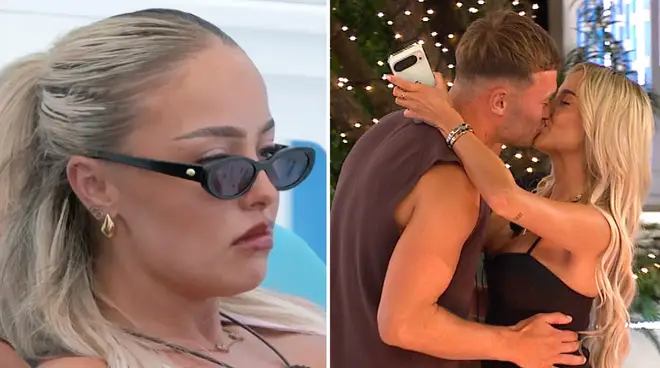 Love Island's Ellie Chadwick crying and pictured kissing Finley Maddock.
