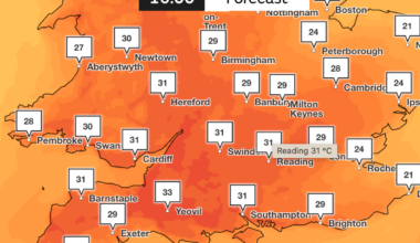 UK heatwave map: Where temperatures are expected to reach 33C this weekend with risk of thunderstorms