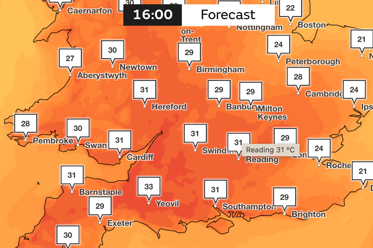 UK heatwave map: Where temperatures are expected to reach 33C this weekend with risk of thunderstorms