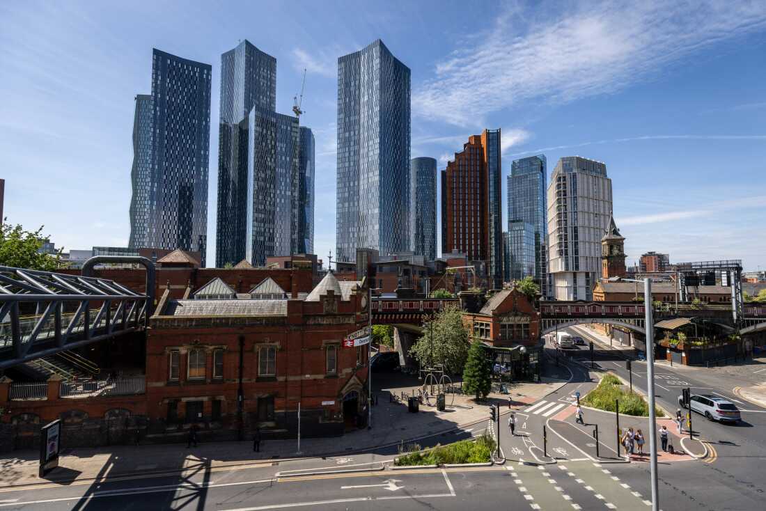 A view of the skyline behind Deansgate station in Manchester, on June 22.