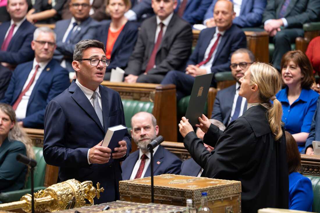 Andy Burnham is sworn-in as a member of Parliament in the House of Commons in London, on June 22.