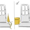 The door on the left has clutter and an "X" mark. The door on the right is free of clutter with a check mark.