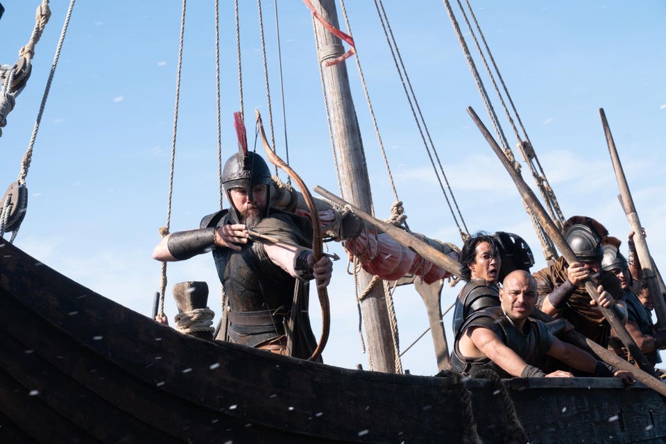 Matt Damon (frame left, with bow) in "The Odyssey."