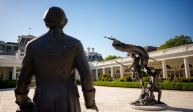 Trump makes yet another addition to the White House with bronze statue in the Rose Garden