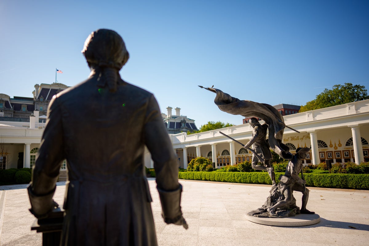 Trump makes yet another addition to the White House with bronze statue in the Rose Garden