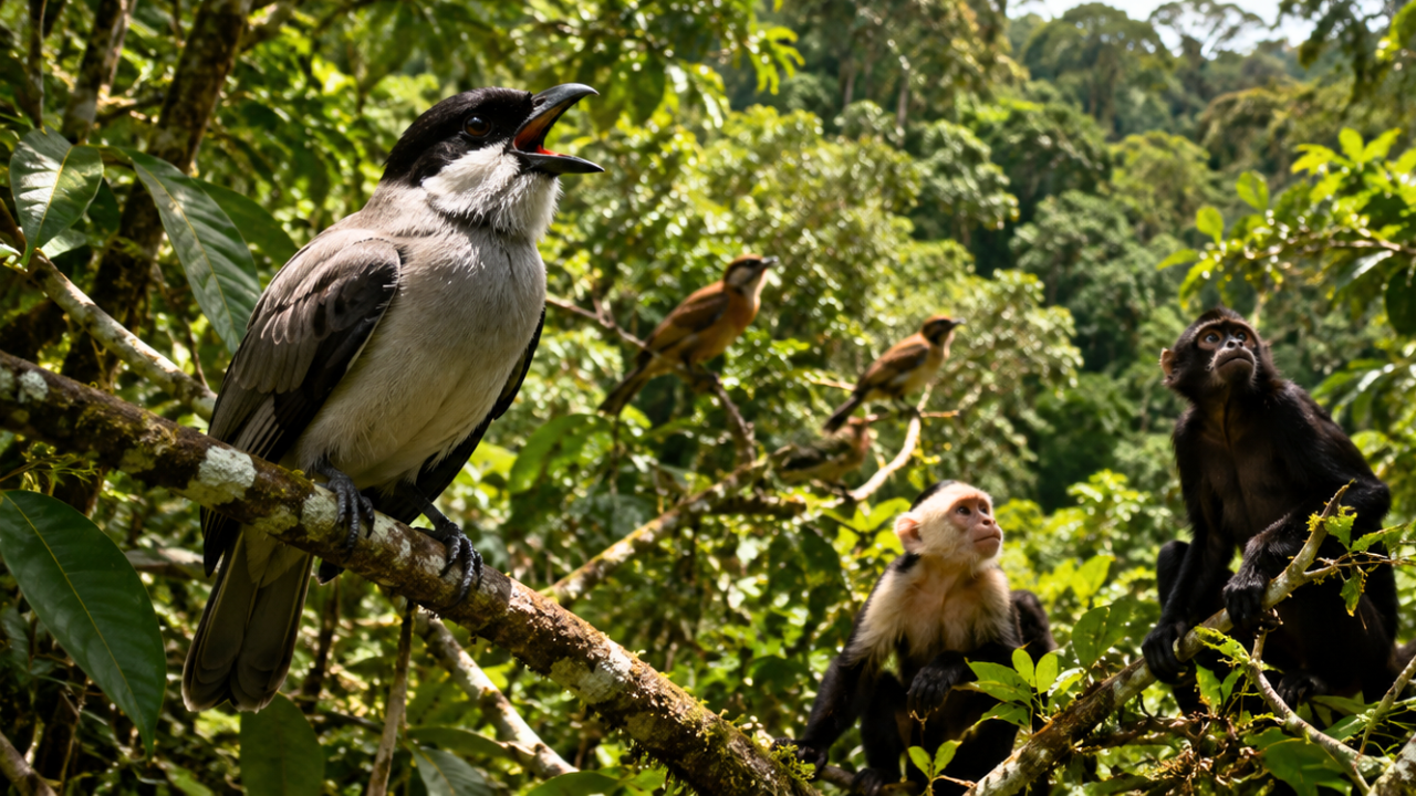 ‘Internet of the forest’: Scientists discover birds and monkeys in the Amazon have developed a natural communication network to share danger warnings and protect each other from predators |