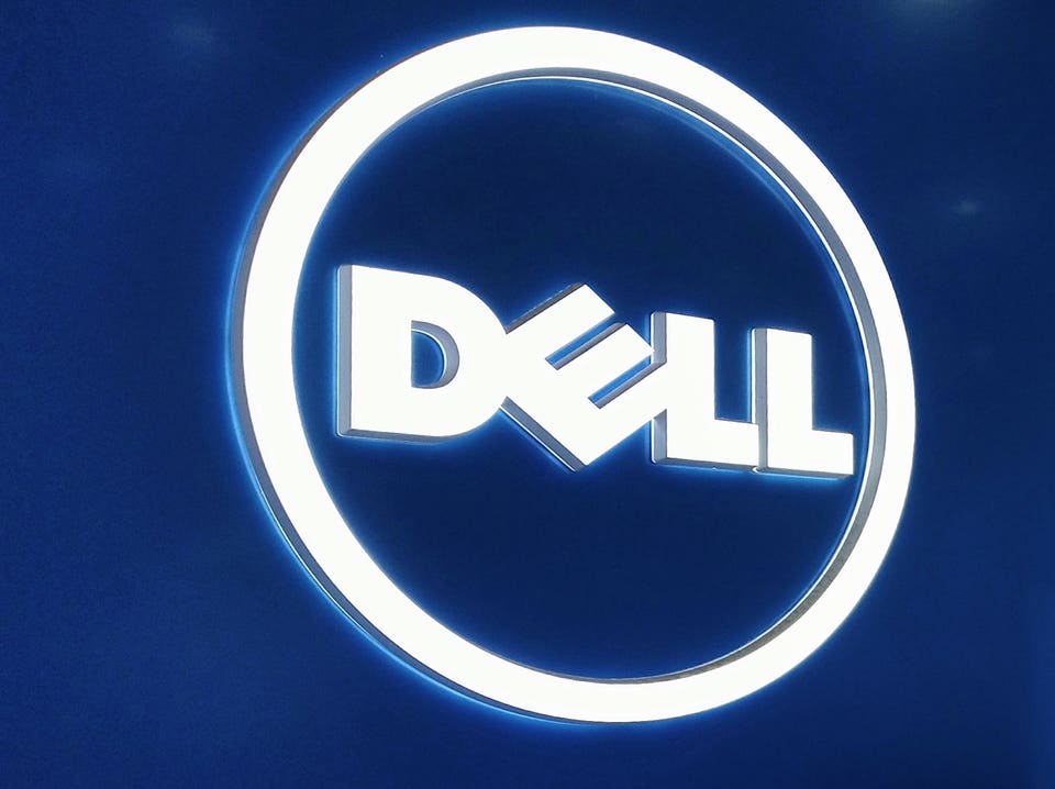 .DELL logo in white on blue background