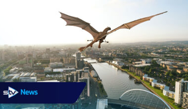 Game of thrones 'dragon' takes to the skies above Glasgow