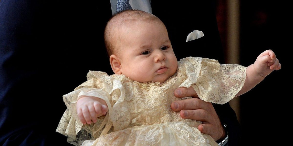 Duke of Cambridge holding his son Prince George, at his christening at the Chapel Royal in St James's Palace, aged three months. The Duke and Duchess of Sussex???s baby son Archie is expected to be baptised in the royal christening gown. PRESS ASSOCIATION Photo. Issue date: Friday July 5, 2019. The replica of the intricate lace and satin gown made for Queen Victoria???s eldest daughter has been used for royal infants for the last 11 years. See PA story ROYAL Christening. Photo credit should read: John Stillwell/PA Wire