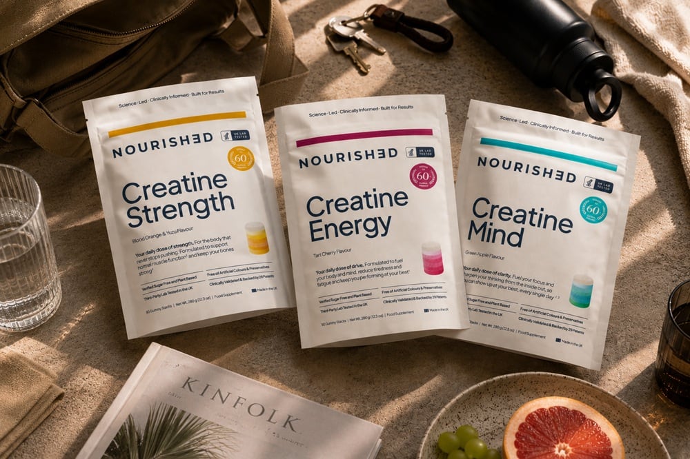 Nourished’s new Creatine+ range includes Creatine Strength, Creatine Focus and Creatine Energy. (RRP £17.99 for 90 gummies – a 30-day supply).
