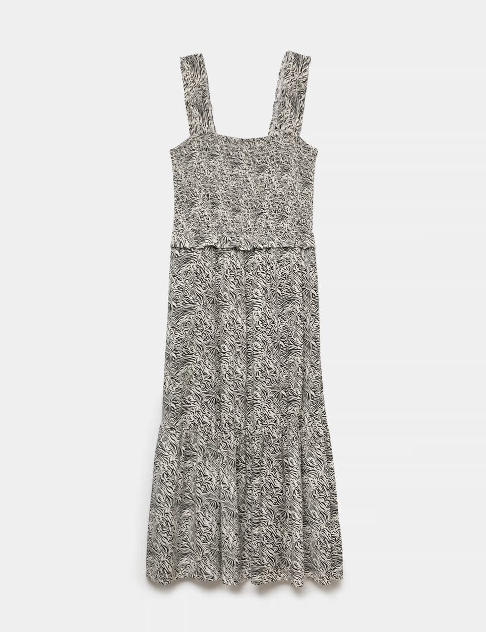 Printed Square Neck Midi Waisted Dress