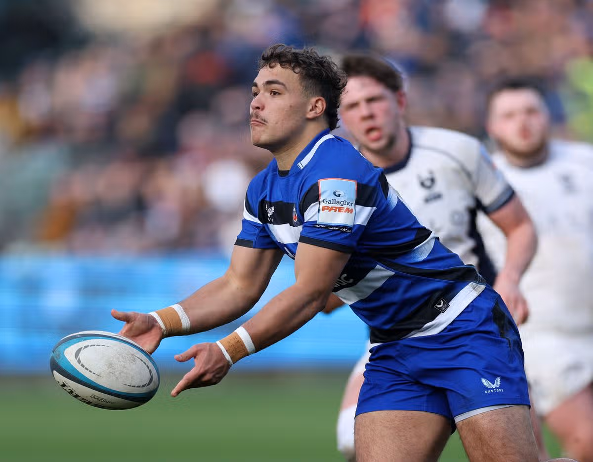 BATH, ENGLAND - FEBRUARY 14: Will Roue of Bath Rugby during the PREM Rugby Cup match between Bath Rugby and Bristol Bears at The Recreation Ground on February 14, 2026 in Bath, England. (Photo by Eddie Keogh/Getty Images)