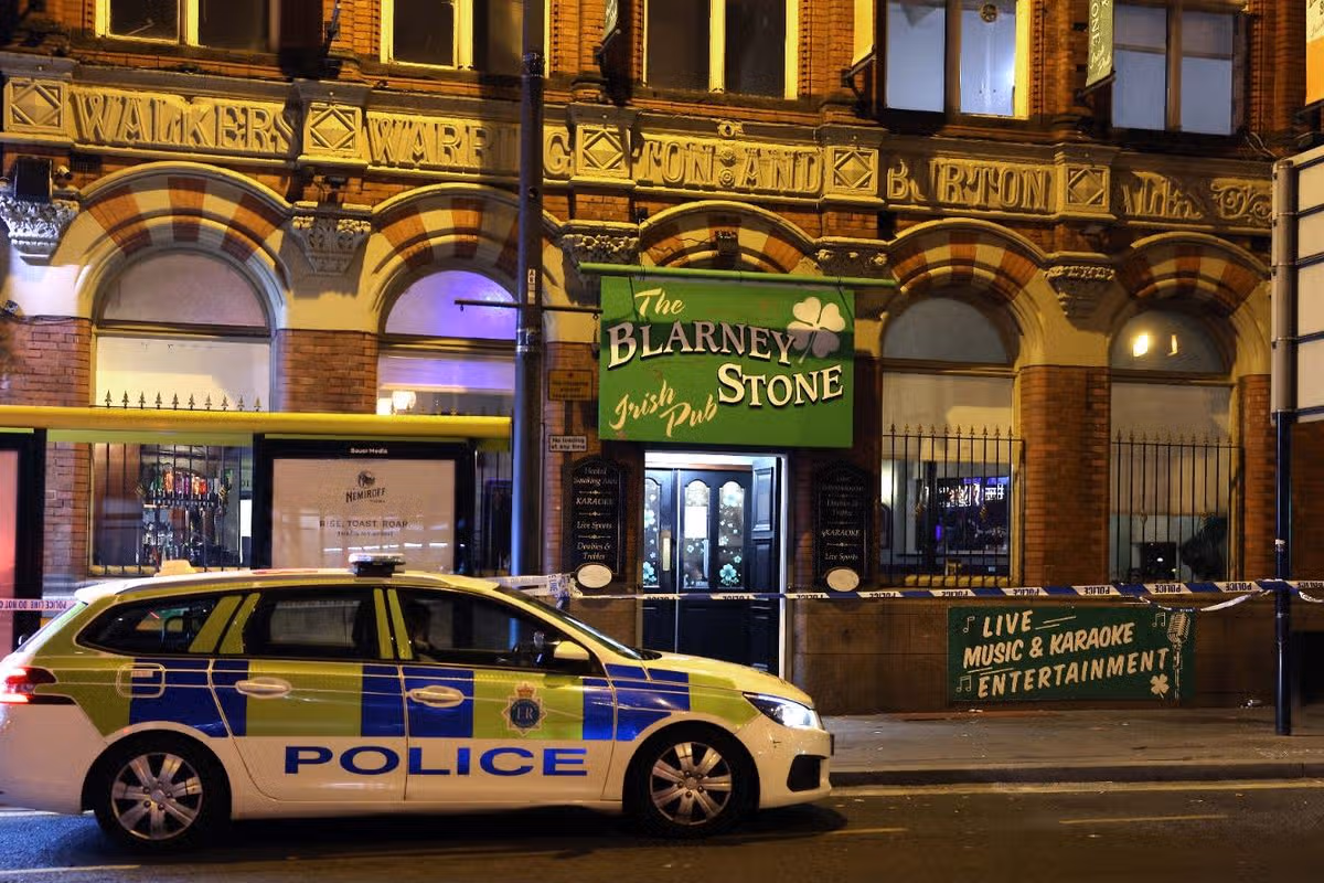 Police at the scene outside The Blarney Stone pub on Friday evening